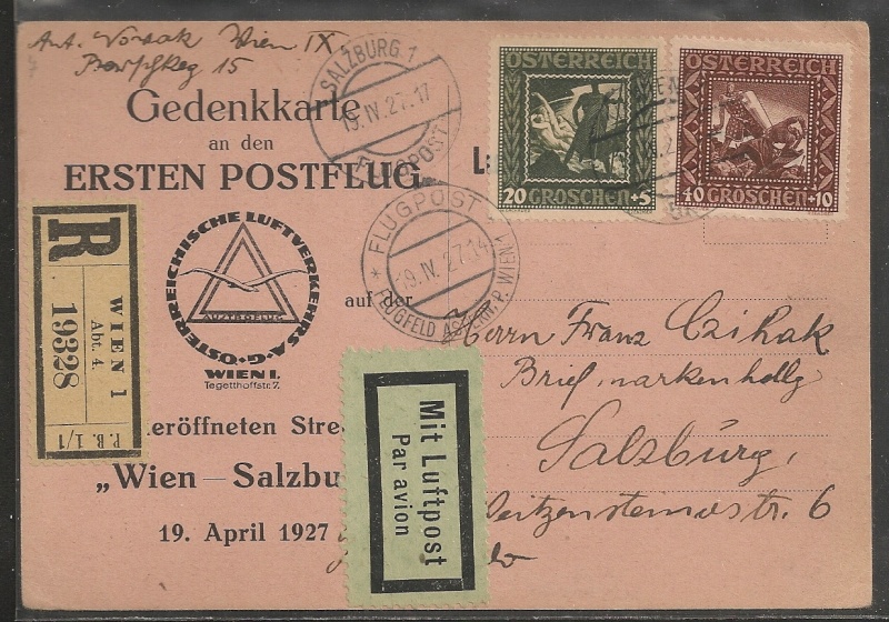 flugpost - rwh's Luftpostsammlung Österreich erste Republik Wien-s10