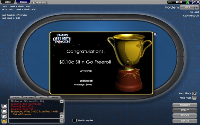 Micro freeroll sit an go's at Big Bet Poker Freero10