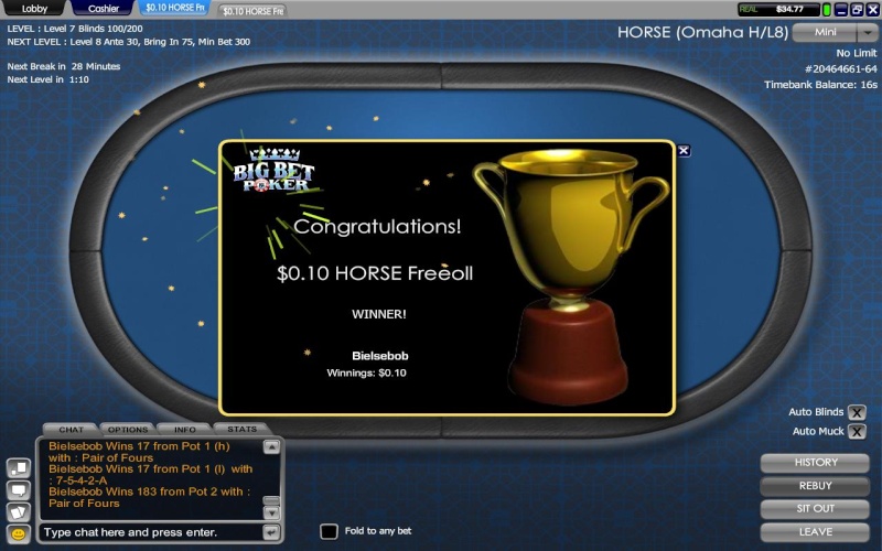 Micro freeroll sit an go's at Big Bet Poker Horsef10