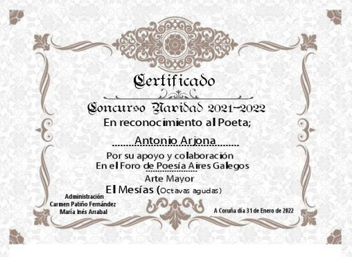 CONCURSO DE NAVIDAD- ARTE MAYOR-CERTIFICADO DE PARTICIPACIÓN Antoni29