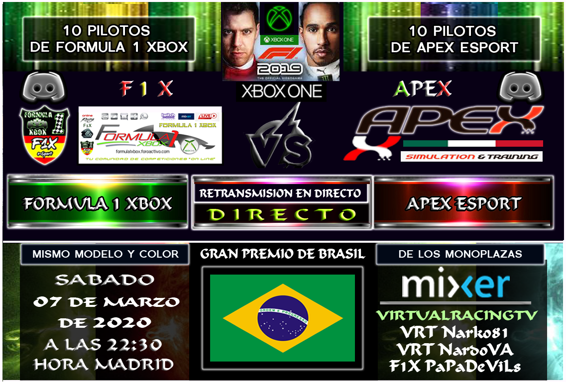 F1 2019 - PERSONALIZADOS / XBOX ONE / 10 x 10 / ENCUENTROS INTERFOROS F1X vs APEX Alican10