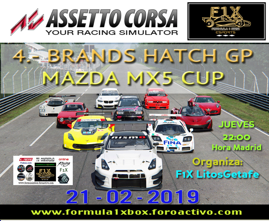 ASSETTO CORSA - F1X /// CPTO. ASSETTO 2.0 - F1X  /// RESULTADOS DE LA CARRERA 4  BRANDS HATCH GP /// MAZDA MX5 CUP /// 21-02-2019 Brand_17
