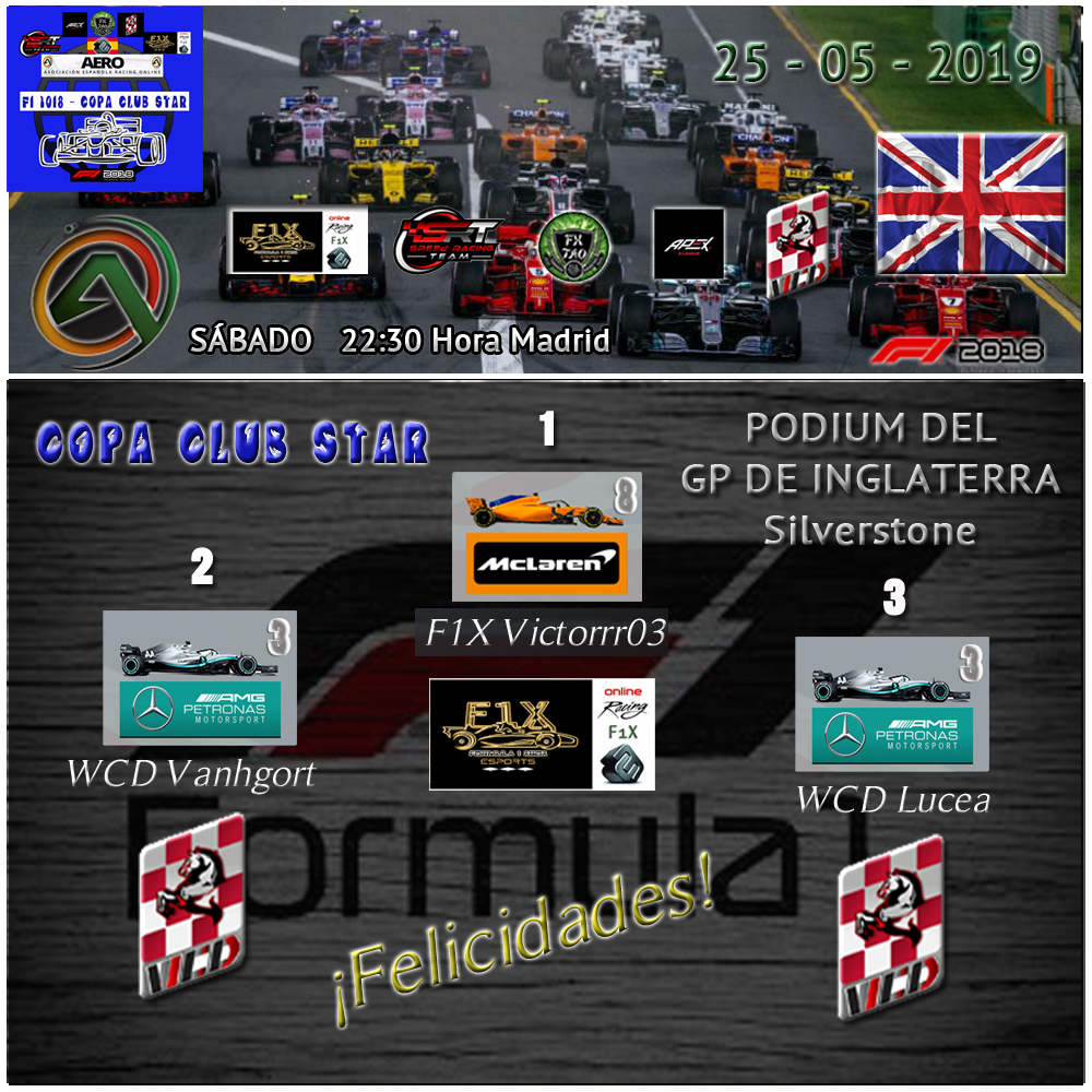 F1 2018 - XBOX ONE * COPA CLUB STAR * AERO / SRT / F1X * RESULTADOS RACE 2 - GP DE INGLATERRA -SILVESTONE  25-05-2019. Cabece69