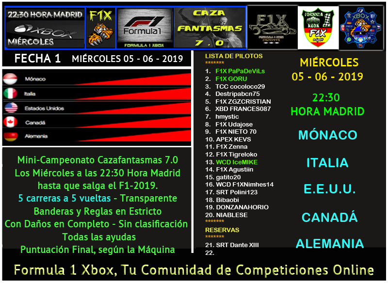 F1 2018 // MINI-CAMPEONATO CAZAFANTASMAS 7.0 - F1X  // CONFIRMACIÓN FECHA 1 // 05 - 06 - 2019. Calend68