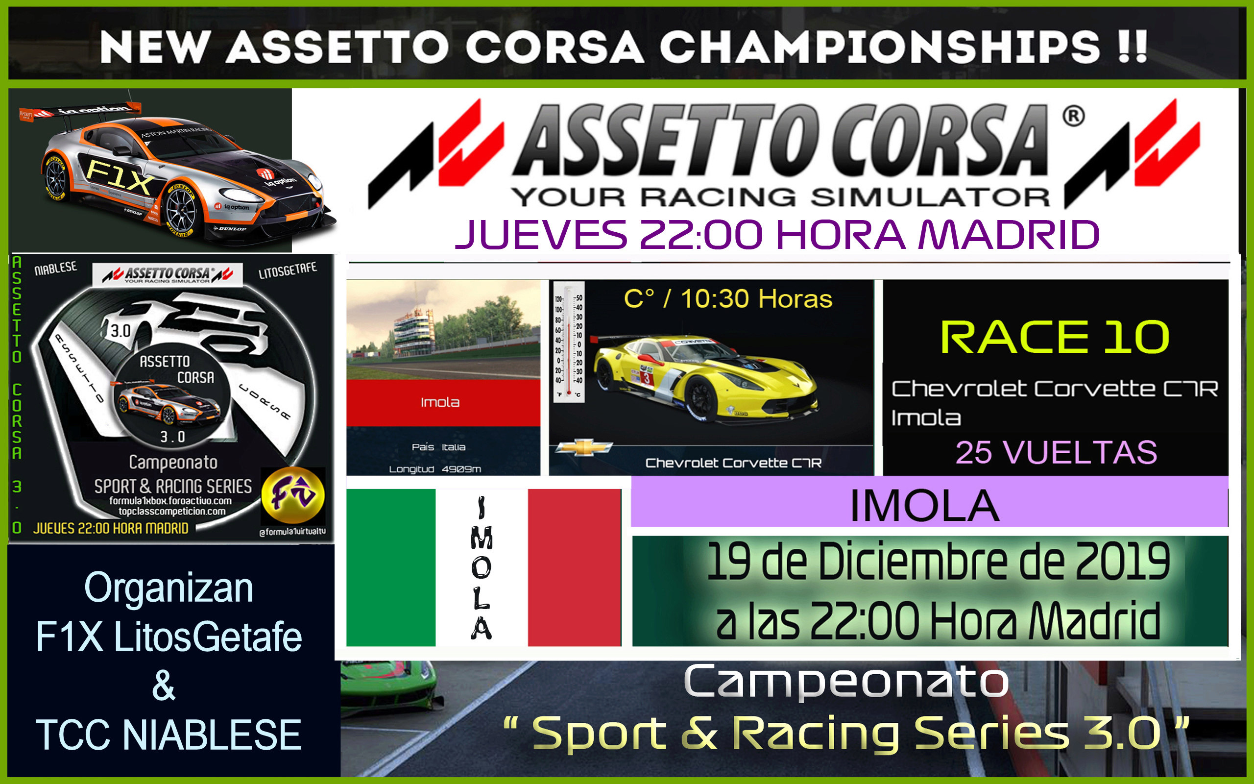  ASSETTO CORSA /// CAMPEONATO SPORT & RACING SERIES 3.0 /// RACE 10 *  IMOLA * 19 - 12 - 2019 / RESULTADOS + PODIUM + CLASIFICACION GENERAL. Confir30