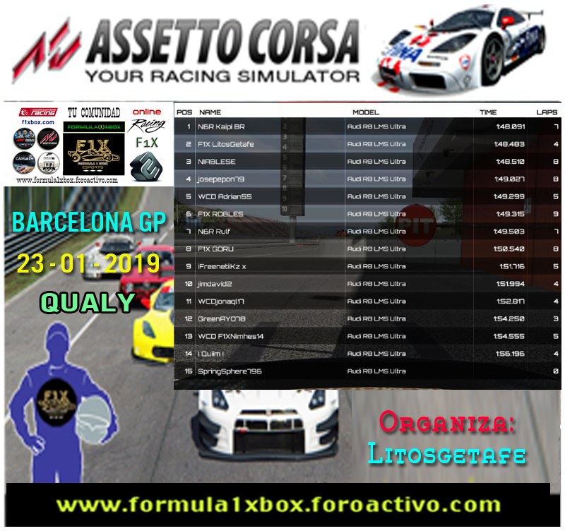 ASSETTO CORSA - F1X /// CPTO. ASSETTO 2.0 - F1X  /// RESULTADOS LA CARRERA 1 /// BARCELONA GP /// AUDI R8 LMS ULTRA /// 24-01-2019 Qualy11