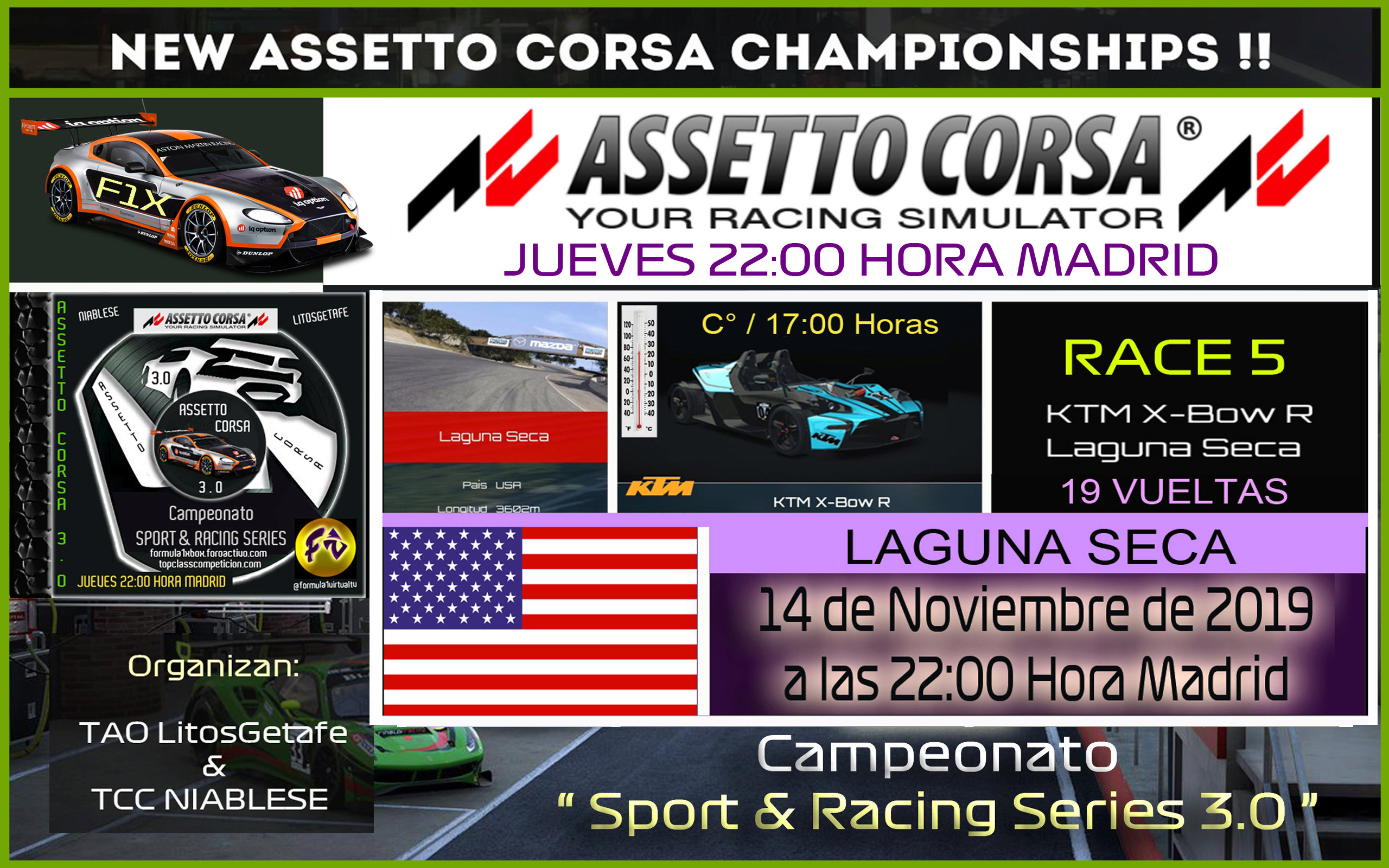 ASSETTO CORSA /// CAMPEONATO SPORT & RACING SERIES 3.0 /// RACE 5  LAGUNA SECA - RESULTADOS + PODIUM + CLASIFICACION GENERAL Race_510