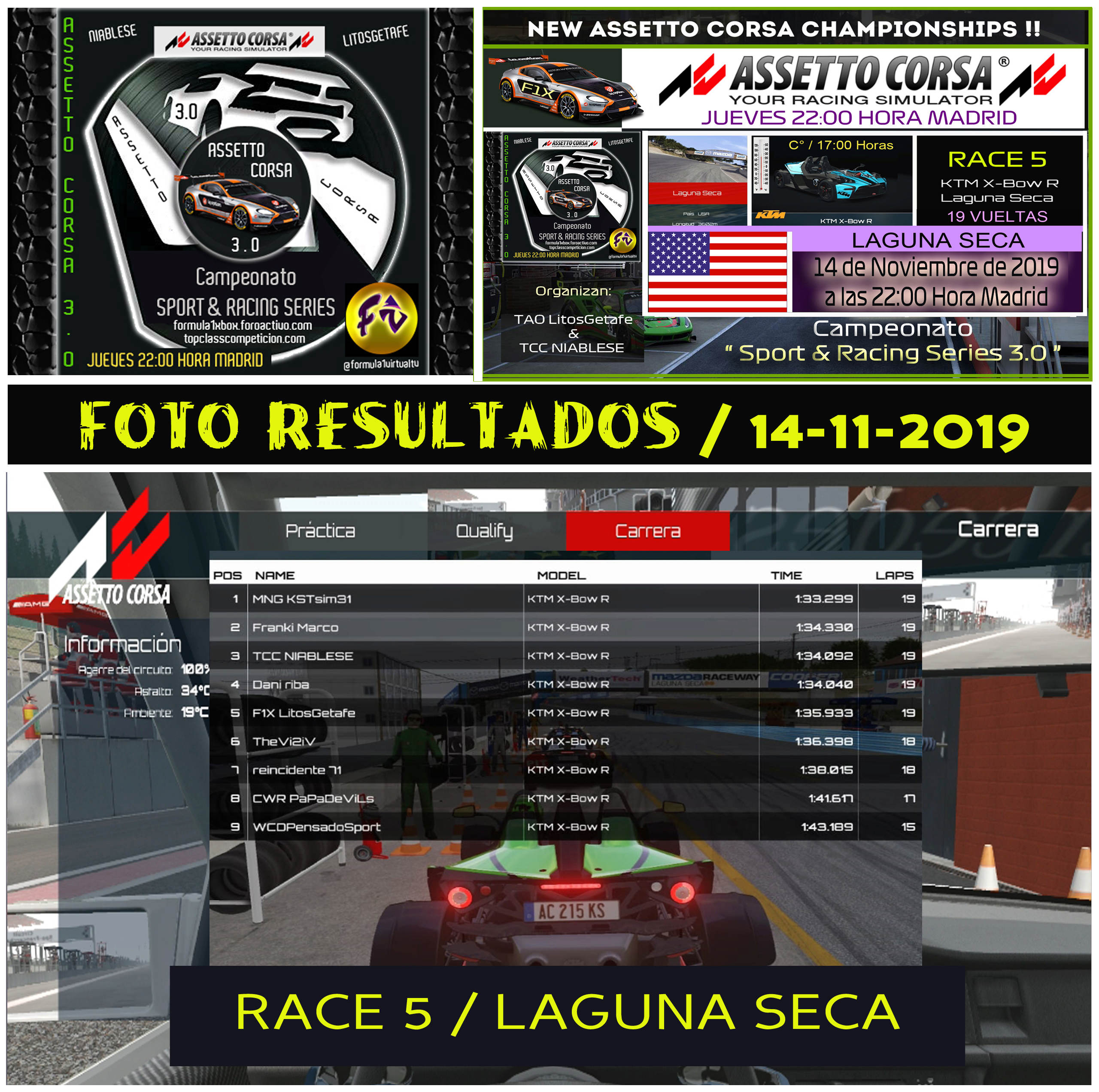 ASSETTO CORSA /// CAMPEONATO SPORT & RACING SERIES 3.0 /// RACE 5  LAGUNA SECA - RESULTADOS + PODIUM + CLASIFICACION GENERAL Result83