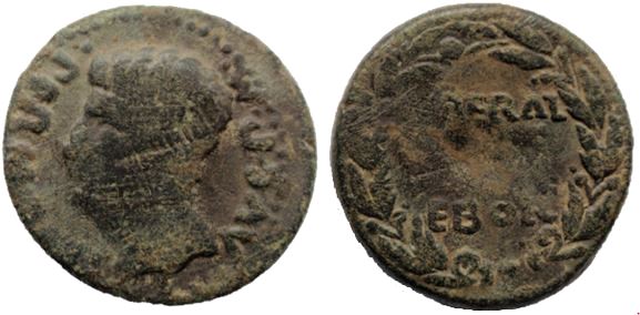 As de Ebora, época de Augusto. LIBERAL [ITATIS IVLIAE] EBOR dentro de corona. August13