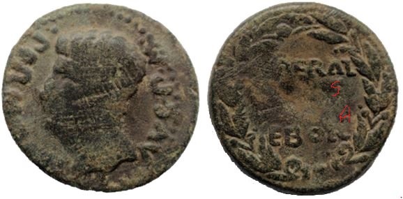 As de Ebora, época de Augusto. LIBERAL [ITATIS IVLIAE] EBOR dentro de corona. August15