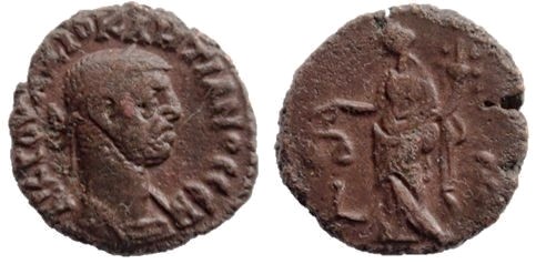 Tetradracma de Diocleciano,L-B, Dikaiosyne (Aequitas) de pié a izquierda, Alexandria Diocle13