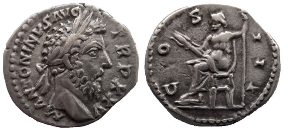Denario de Marco Aurelio. COS III. Júpiter sedente a izq. Roma. Marcus10