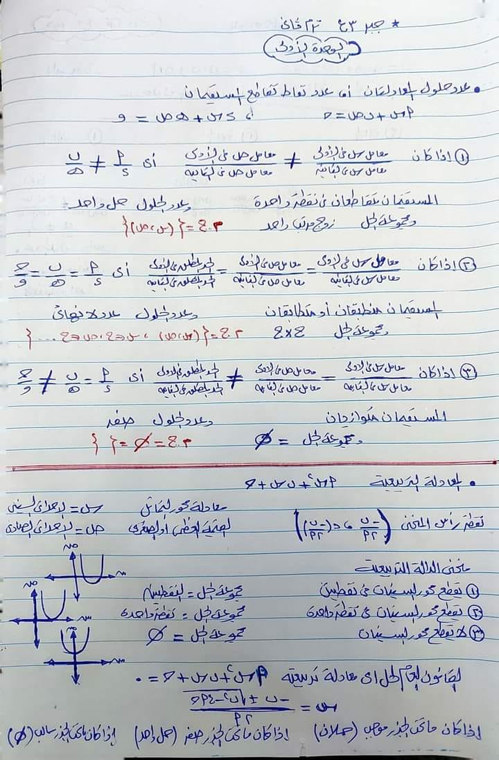 ملاحظات المعادلات جبر ثالثة اعدادي ترم ثانى 10173