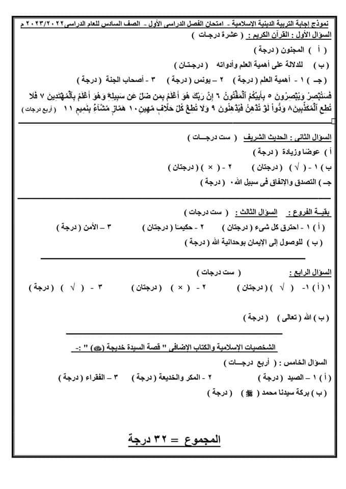 امتحان التربية الاسلامية للصف الرابع الترم الاول 2023 ادارة الأقصر 12128