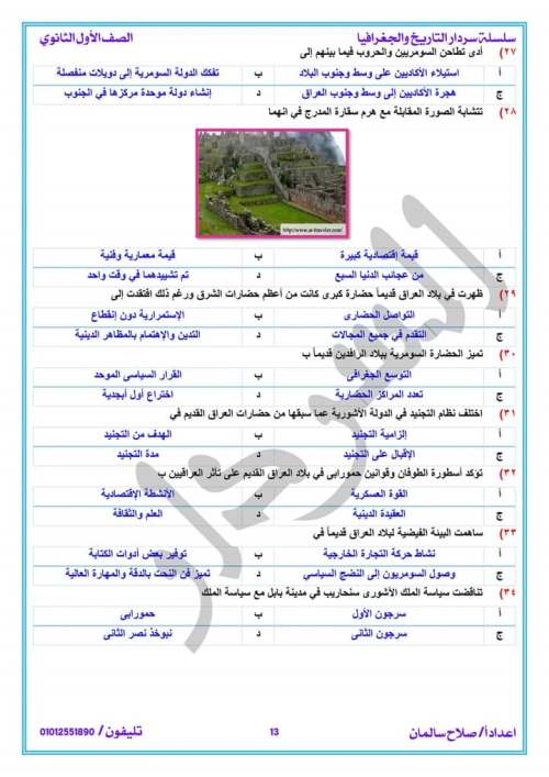  بنك المعرفة - شرح تاريخ أولى ثانوي ترم ثاني "حضارة بلاد العراق" 12_img63