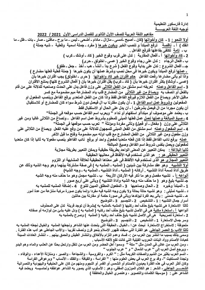 مفاهيم اللغة العربية لطلاب أولى ثانوي 2023 1303