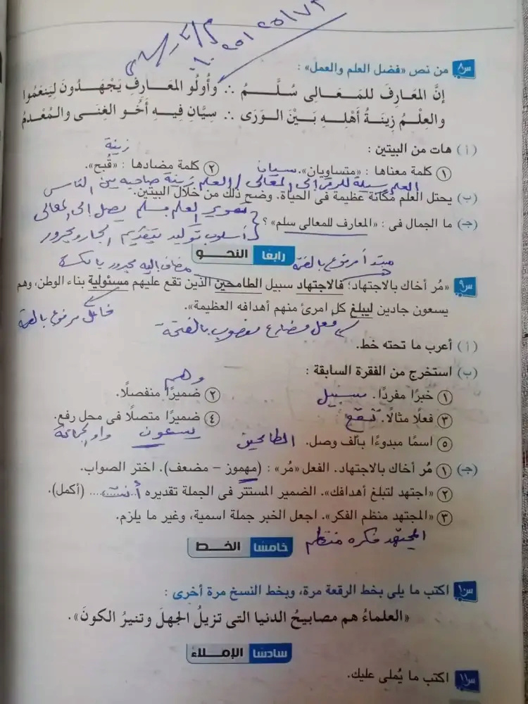 مراجعة اللغة العربية الصف الأول الإعدادي الترم الأول + حل امتحانات المحافظات 14_20211
