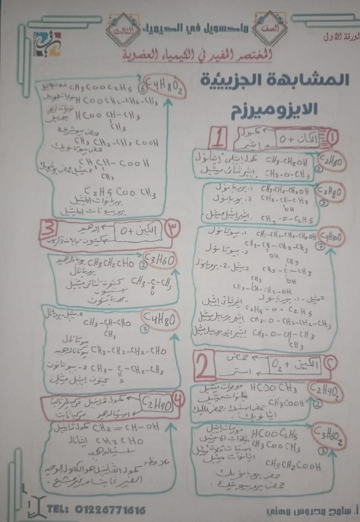 تلخيص الكيمياء العضوية وأهم المعادلات ثالثة ثانوي 1742