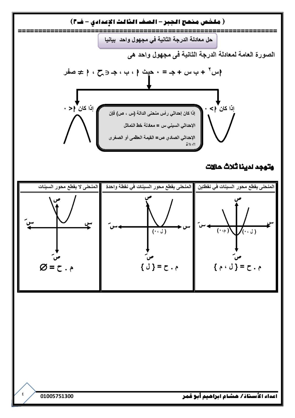 54 سؤال جبر ثالثة اعدادي ترم ثانى أ. أحمد عمر 4_exam13