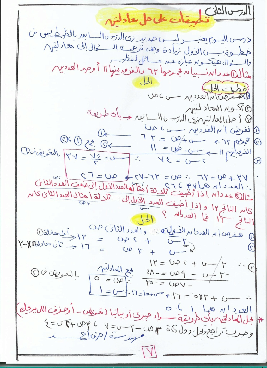 حل معادلتين من الدرجة الأولى فى متغيرين بيانيا وجبريا جبر تالتة اعدادى ترم ثاني أ. جنى أحمد  7239
