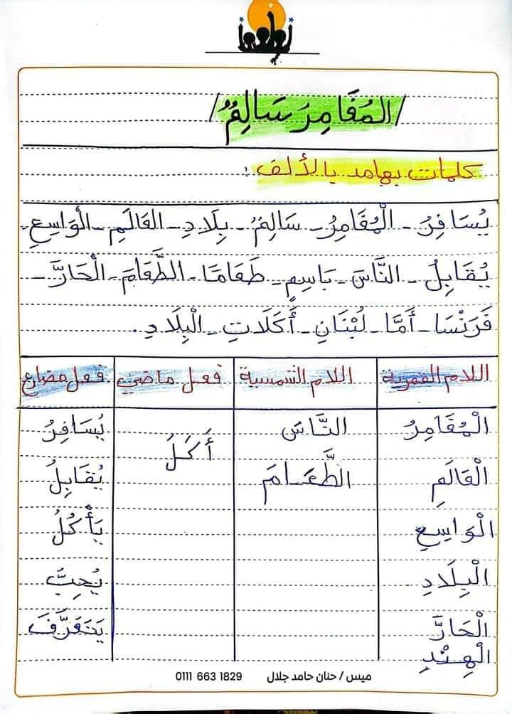 نشيد الكون المشرق,المغامر سالم ,المد بالالف تحليل الكلمات إلى مقاطع صوتية أولى ابتدائي ترم ثاني مس حنان جلال  8229