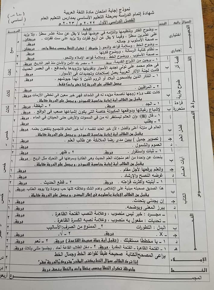 امتحان اللغة العربية ثالثة اعدادي الترم الأول 2023 محافظة الجيزة 9136