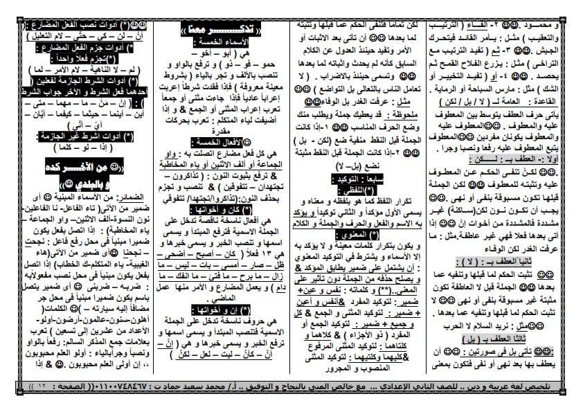  ملخص اللغة العربية والدين للصف الثانى الاعدادى ترم أول  Eaa_1321