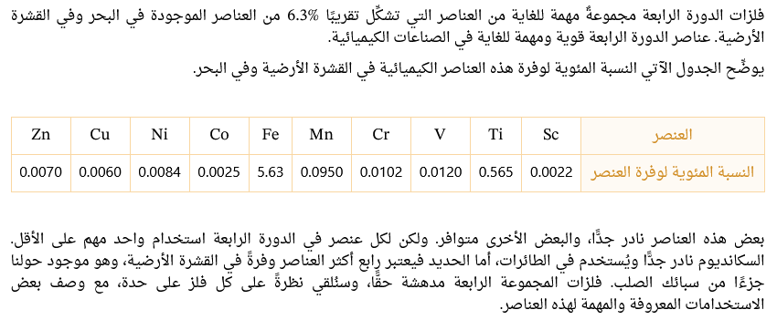 استخدامات فلزات الدورة الرابعة كيمياء ثالثة ثانوي Scree456