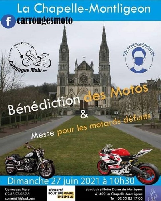 Bénédiction des motos, le 27 juin 2021, à La Chapelle-Montligeon (Orne) La-cha10