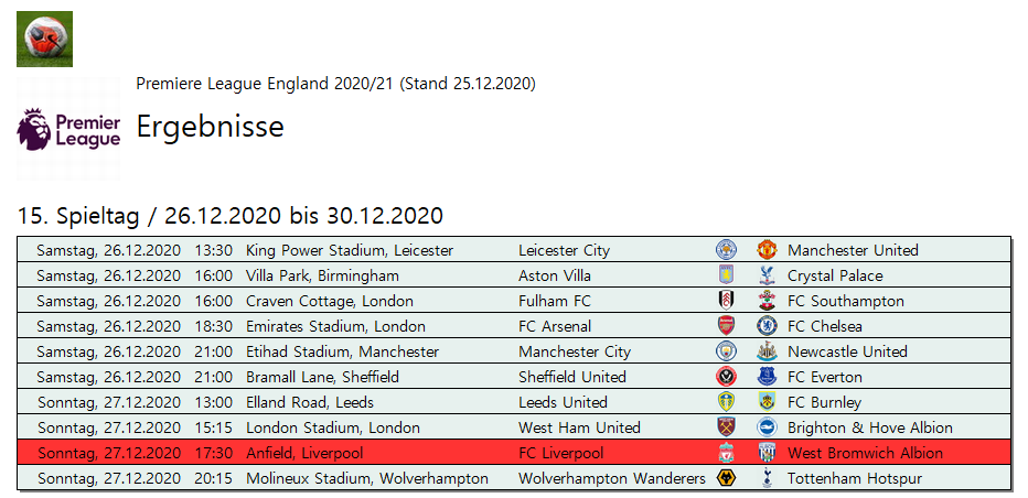 15. Spieltag der Premier League 2020/21 - 27.12. 2020 17:30 FC Liverpool - West Bromwich Albion 411