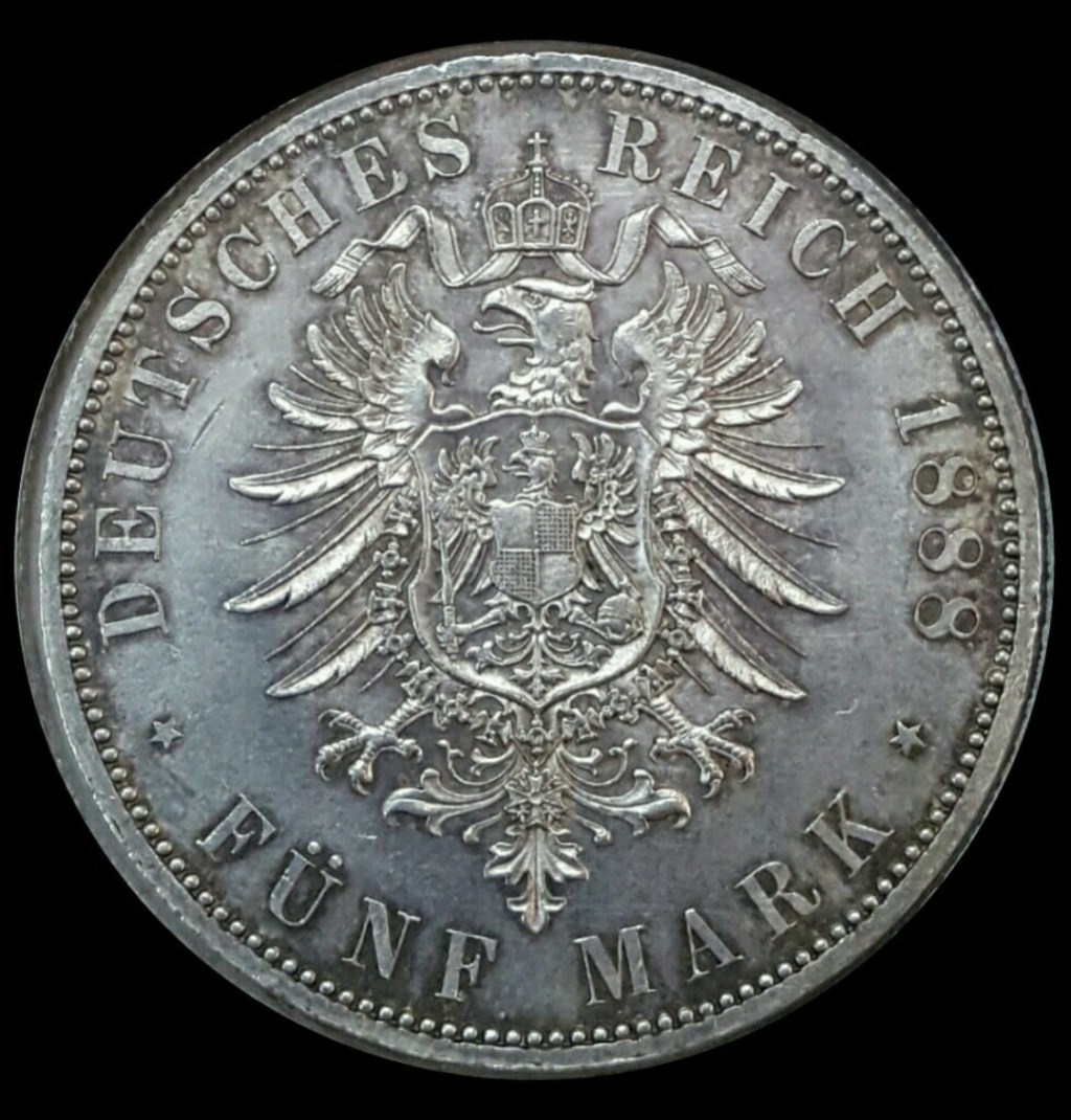 Imperio Alemán, Prusia: 5 Marcos 1888 A  a nombre de Federico III Screen40