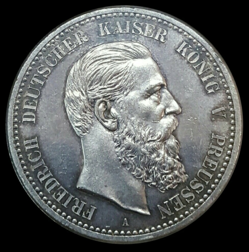 Imperio Alemán, Prusia: 5 Marcos 1888 A a nombre de Federico III Screen41