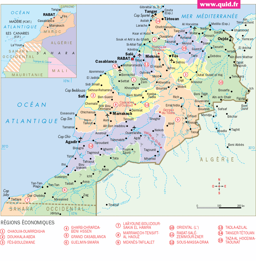 La carte géographique du Maroc Region10