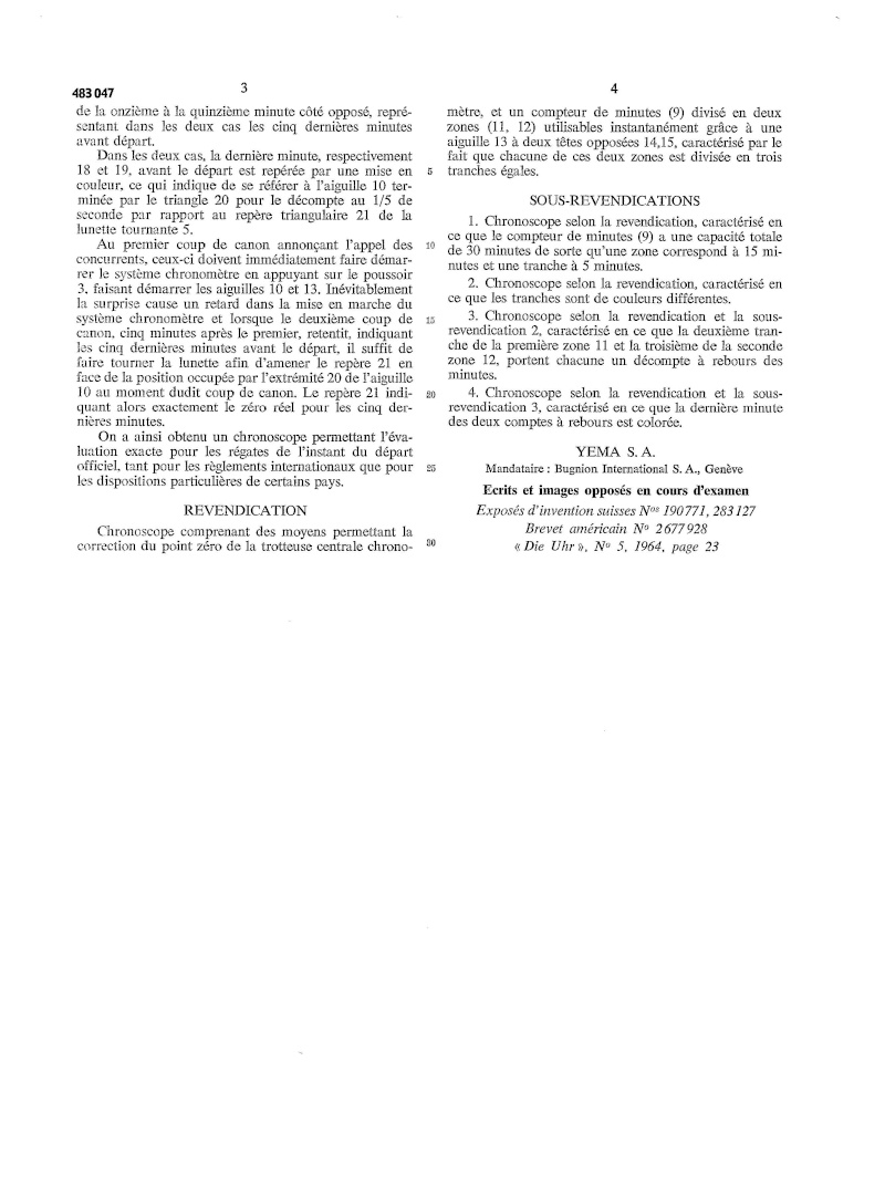 La Yema Yachtingraf Valjoux 92 - Le fameux Patent Pending  (demande 1966) Ch483012