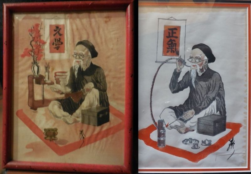 Peinture chinoise fumeur de pipe à identifier Captu127