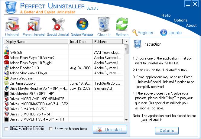 برنامج إزالة البرامج المثبتة بالسيريال Perfect Uninstaller Perfec10