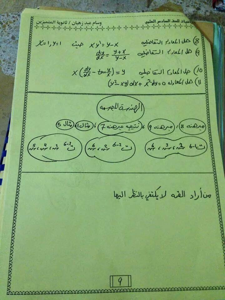 مرشحات هامة فى مادة الرياضيات للصف السادس الاعدادى العلمى 2018 915