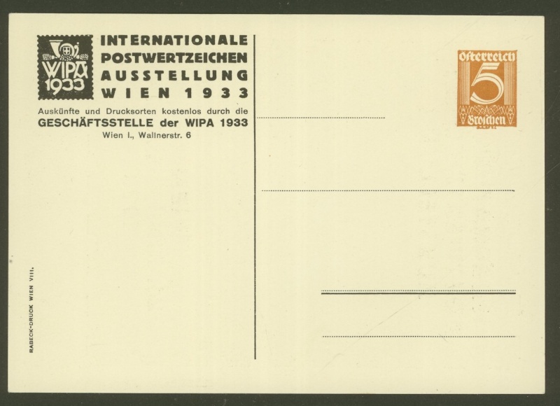 Privatganzsachen zur WIPA 1933 Pp103-17