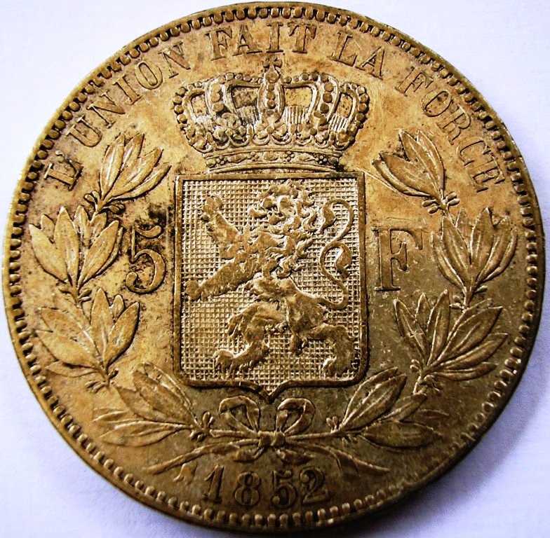 Bélgica, 5 Francos Leopoldo I de 1852. Leopol10