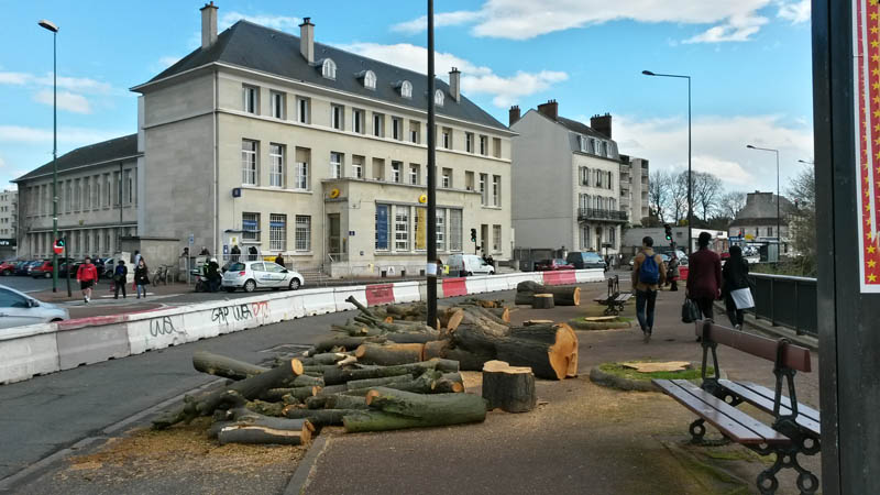 Aménagement du quai Prévert-Poste : Quand l'élagage des arbres devant la poste est en fait un abattage... un de plus. 20160412