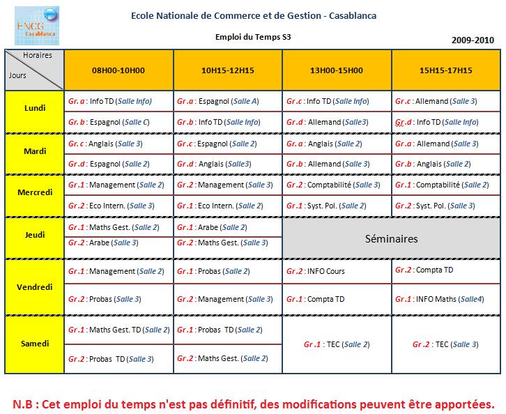 Emploi du temps S3 Emploi12