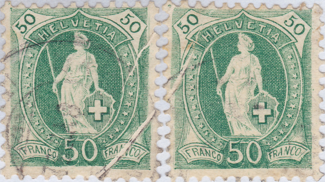 Helvetia - SBK 74E, Stehende Helvetia 50 Rp, grün 74e_1_10