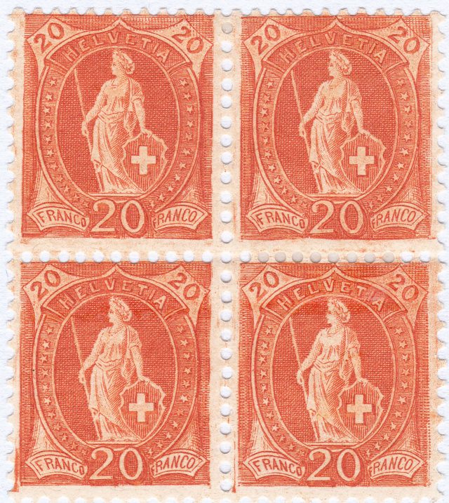 Helvetia - SBK 86A Stehende Helvetia 20Rp Feld_112