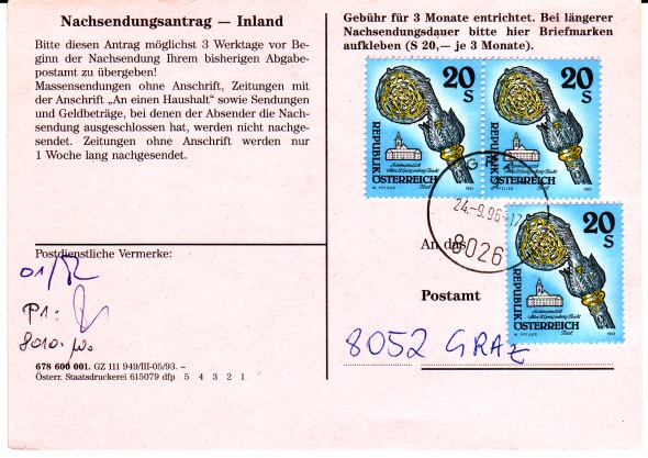 Drucksorten der Post - Nachsendungsantrag Nsa9610