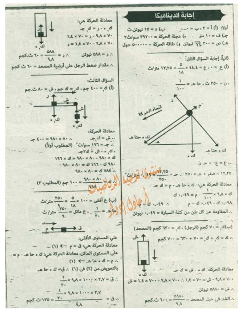  إمتحان شهادة إتمام الدراسة الثانوية العامة المصرية بجمهورية السودان لعام 2016( الرياضيات التطبيقية - الديناميكا )	 000320