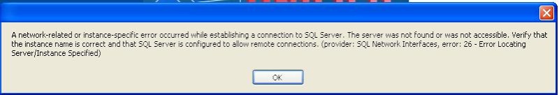 ERROR: A network-related or instance-specific error occured while establishing a connection to SQL Server. Sqlerr10