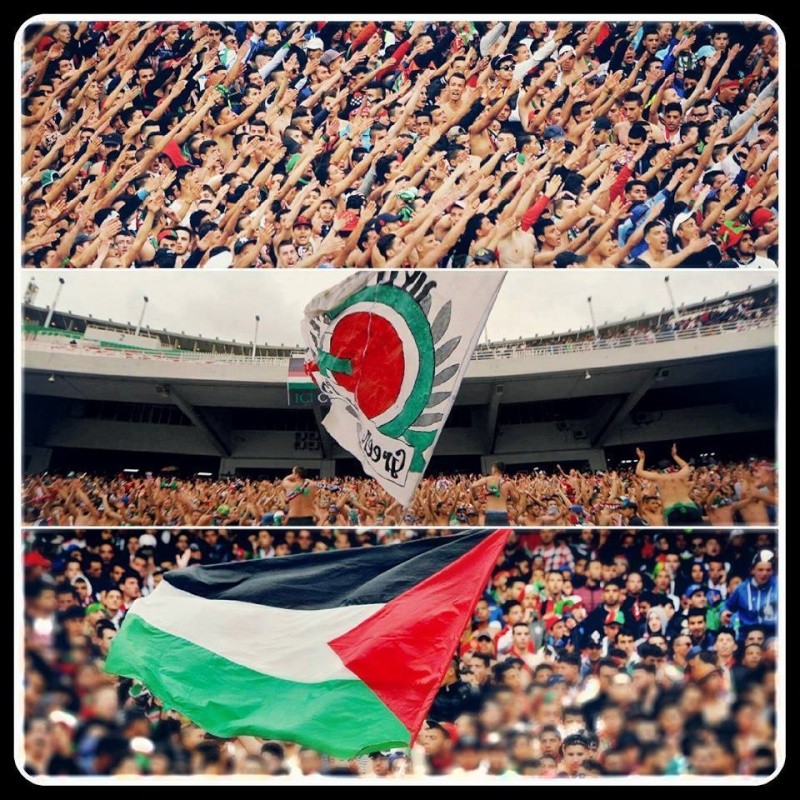 راية فلسطين دائما حاضرة في مدرجات الملاعب الجزائرية وخصوص انصار مولودية الجزائر الصورة تعبر عن نفسها 12924510