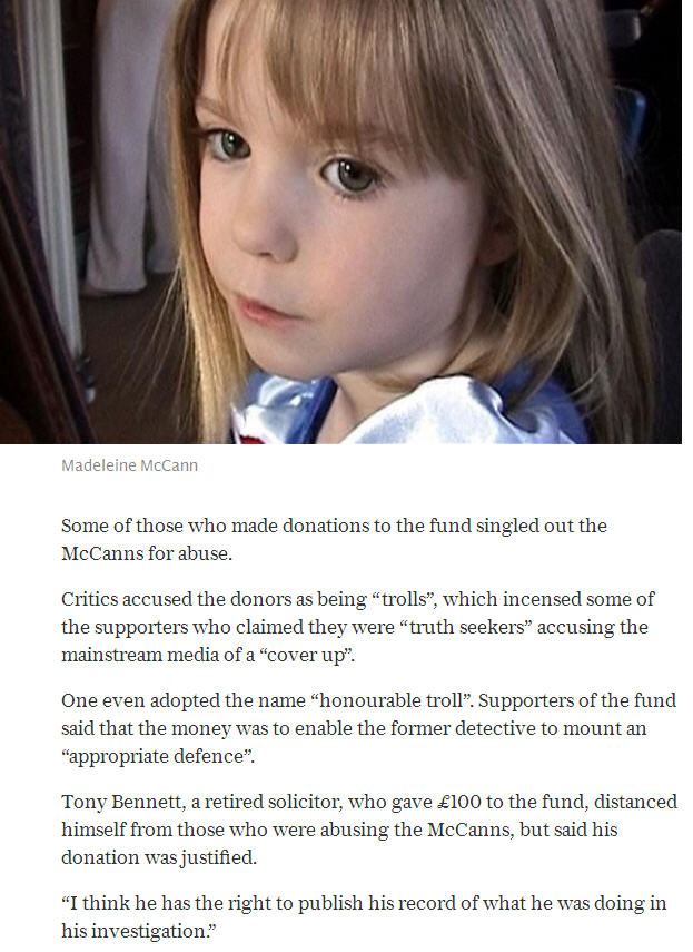 Daily Mail - article MUST READ: Web trolls raise £50,000 for the Portuguese detective who wrote a book claiming the McCanns killed their daughter Madeleine - and even British police donated  T310