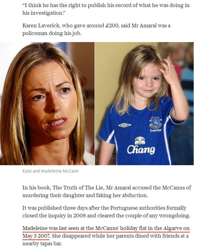 Daily Mail - article MUST READ: Web trolls raise £50,000 for the Portuguese detective who wrote a book claiming the McCanns killed their daughter Madeleine - and even British police donated  T410