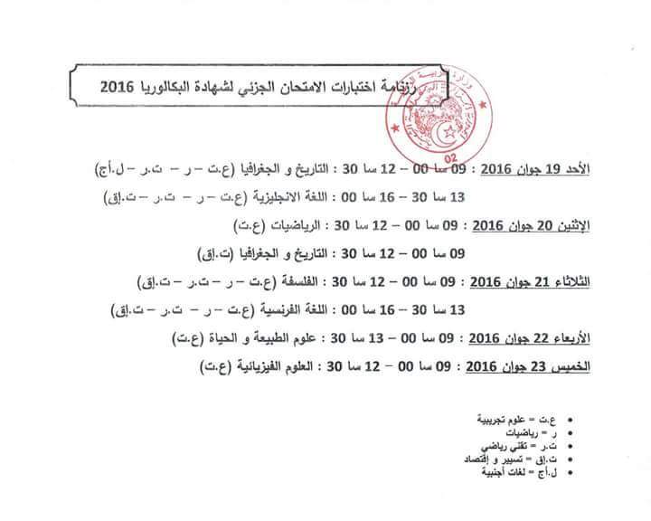 رزنامة الامتحانات الجزئية لشهادة الباكالوريا 2016 13412810